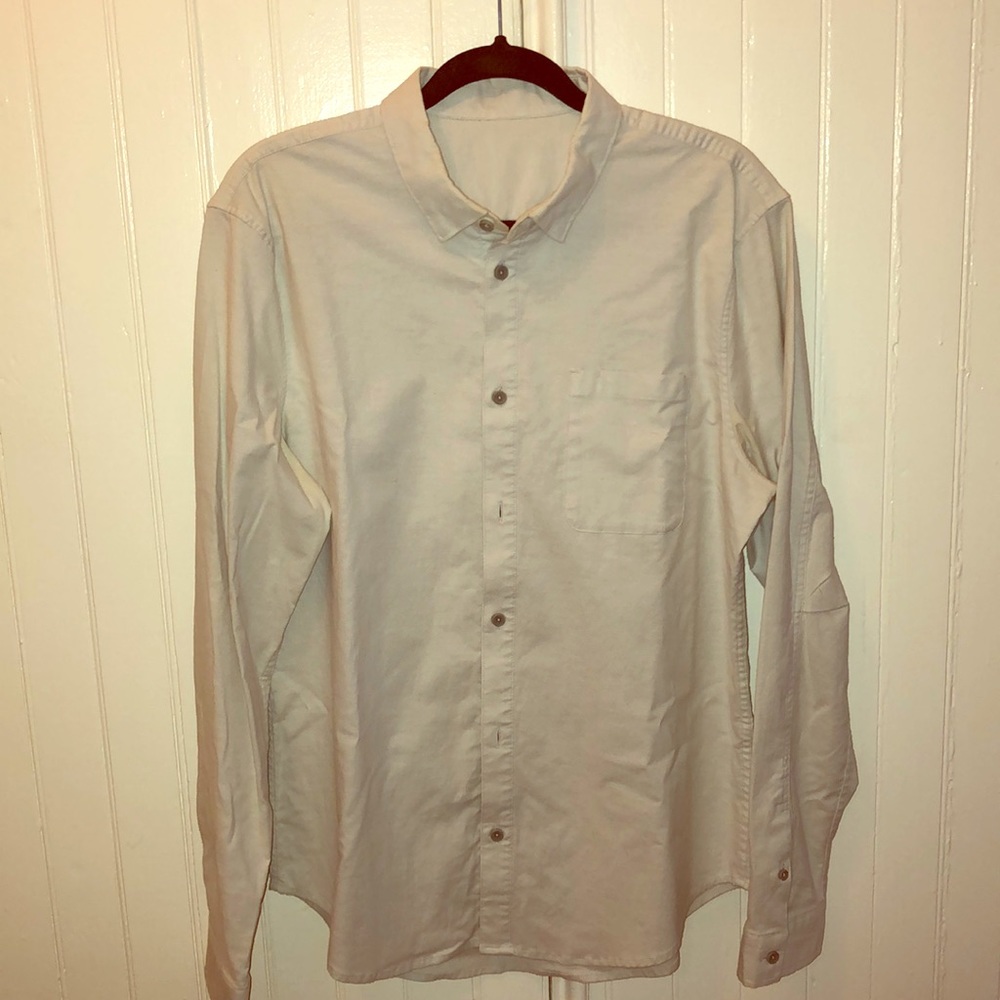 Lululemon long sleeve button down shirt.